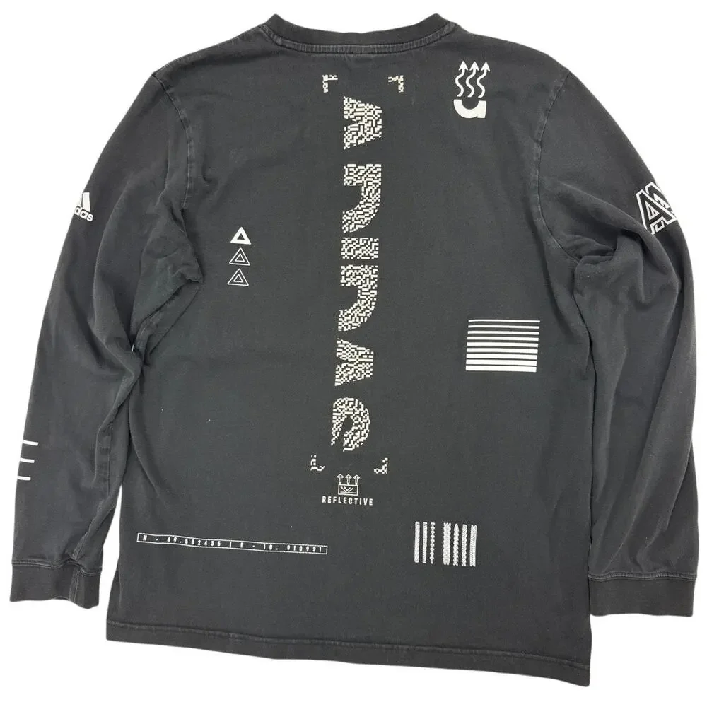 Adidas Men’s Large Black Allover Graphic Long Sleeve Cotton T-Shirt